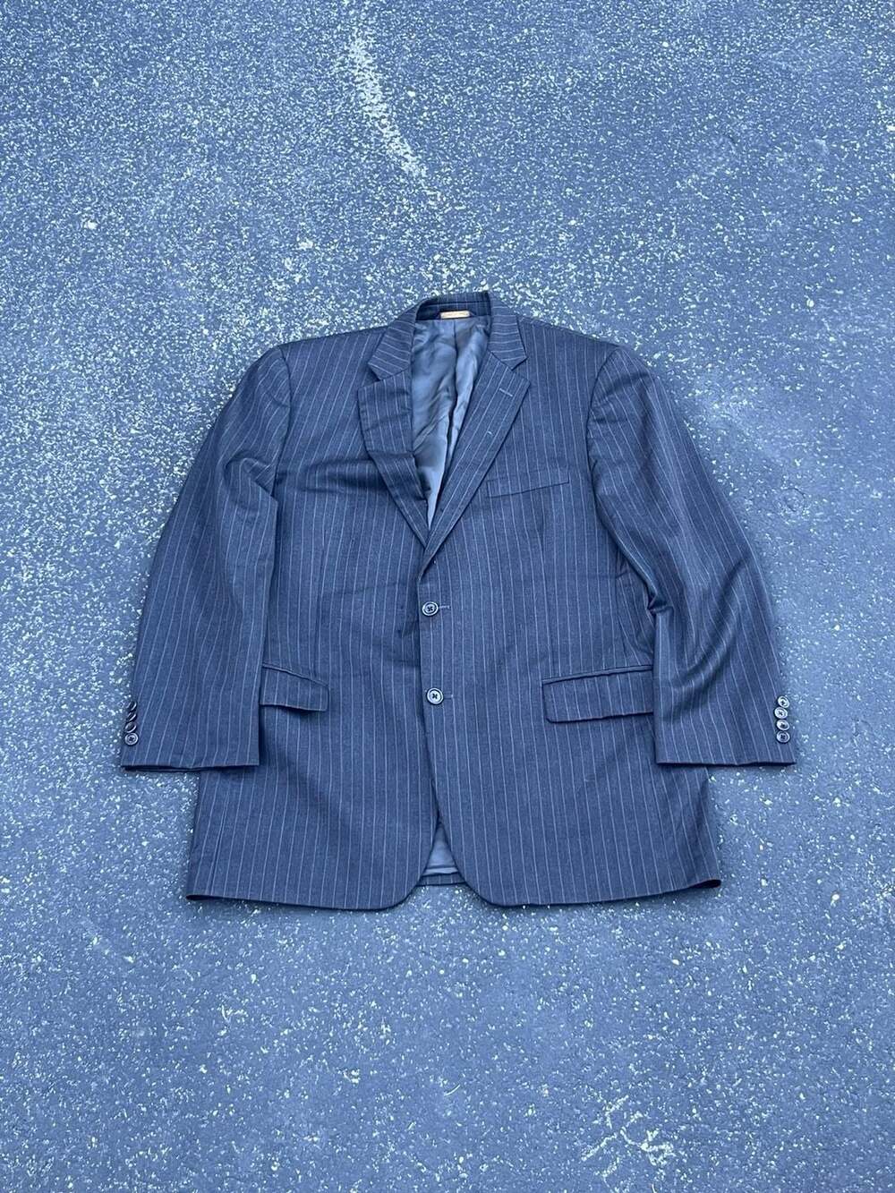 Brooks Brothers Madison 1818 Pinstripe Suit Jacket Size 44L Black Wool